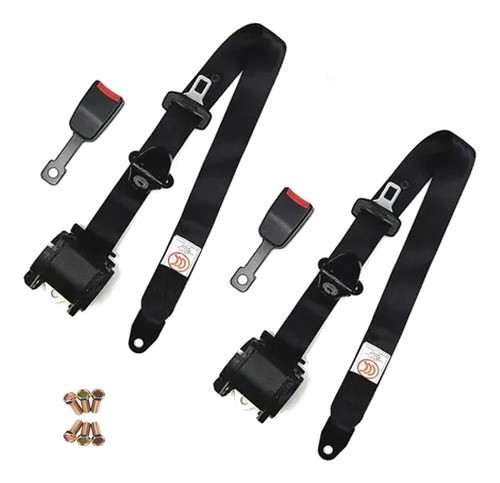 2pcs Cinturón De Seguridad De 3 Puntos Universal Retráctil NEGRO