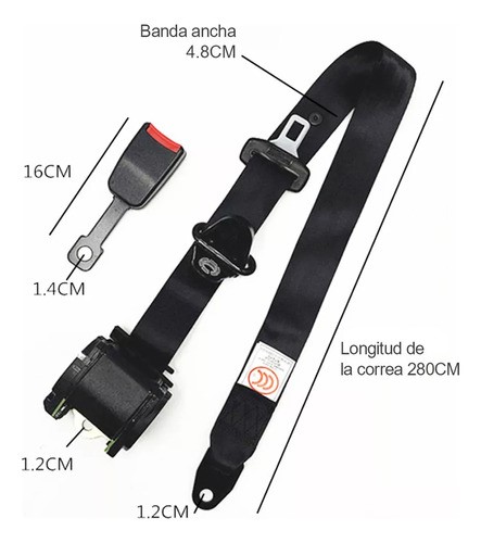 2pcs Cinturón De Seguridad De 3 Puntos Universal Retráctil NEGRO