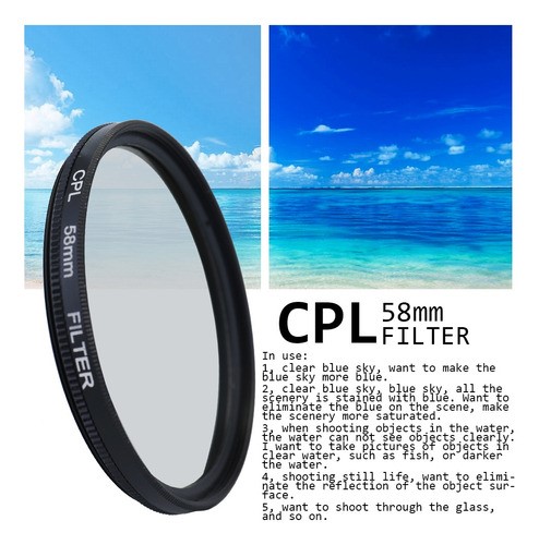 Kit De Filtro De Lente De Cámara Uv+cpl+fld Filtro 58mm NEGRO