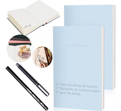 4pcs Cuaderno A5 Libreta Boceto Dibujo Art Book AZUL CLARO
