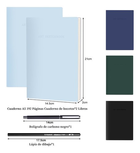 4pcs Cuaderno A5 Libreta Boceto Dibujo Art Book AZUL CLARO