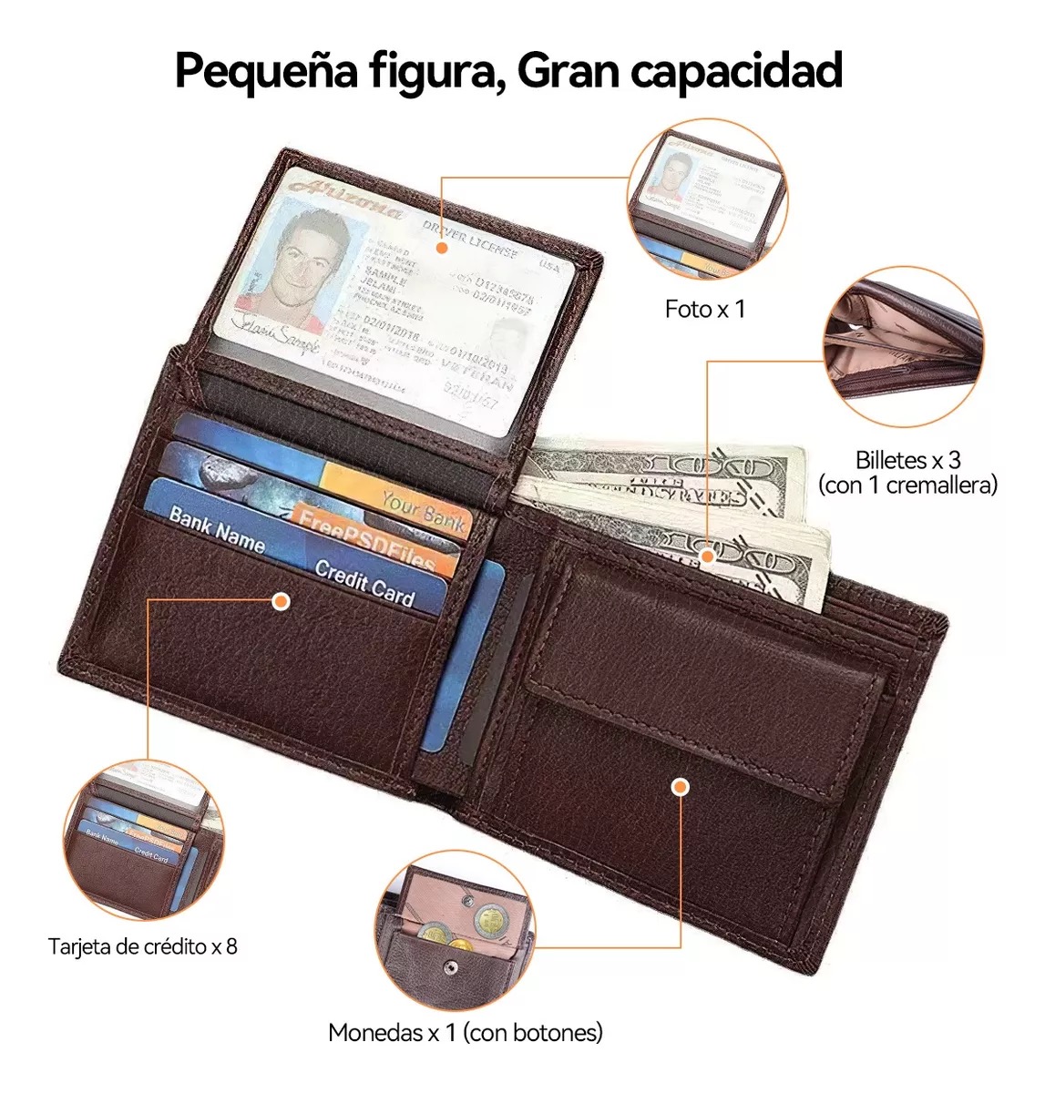 Cartera Caballero Piel Wallet Carteras Para Hombre Billetera