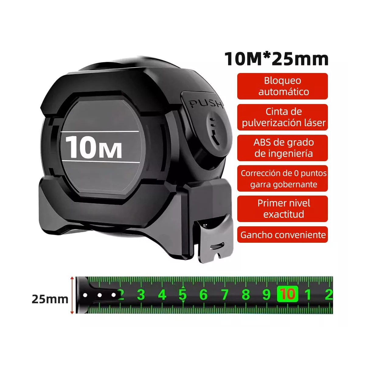 Flexómetro A10is7 10m Acero Plástico Cm Mm.