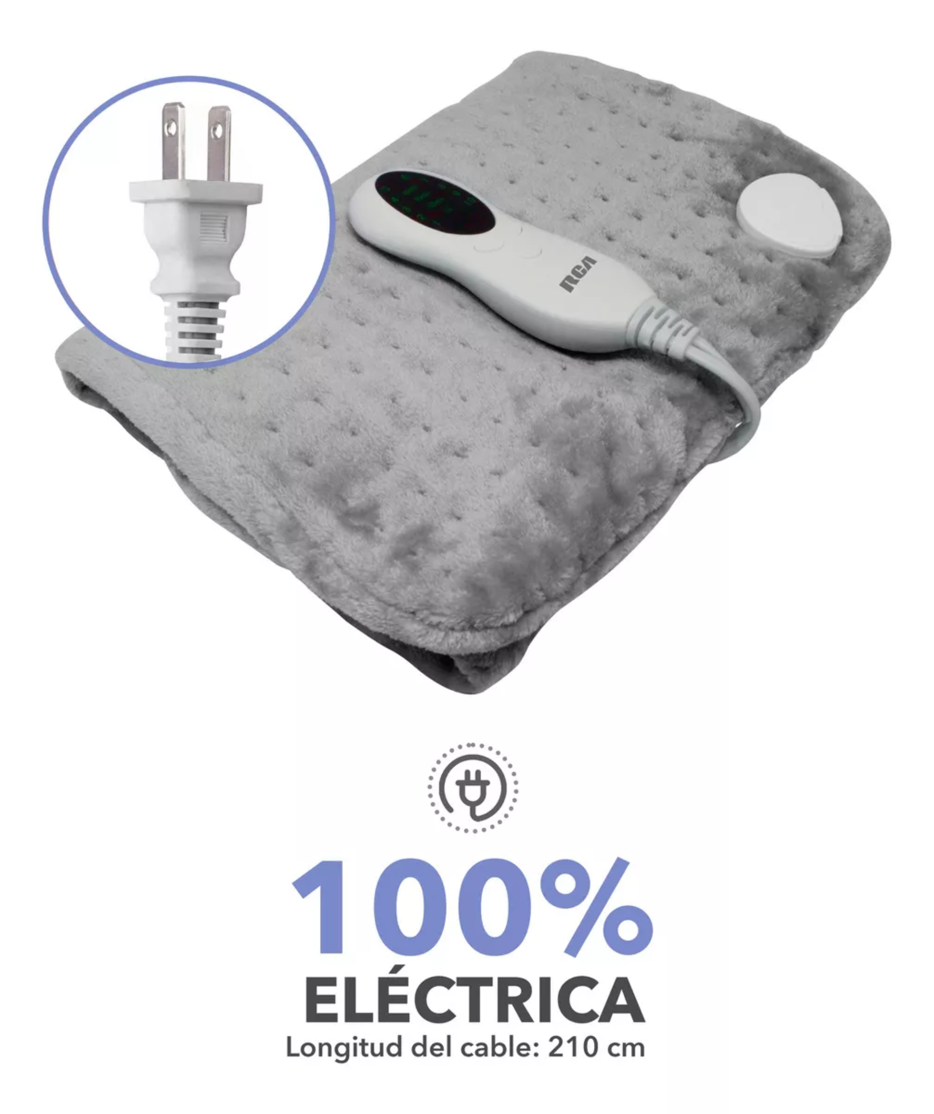 Rca Almohadilla Eléctrica Con Ajuste De Tiempo Y Temperatura Color Gris