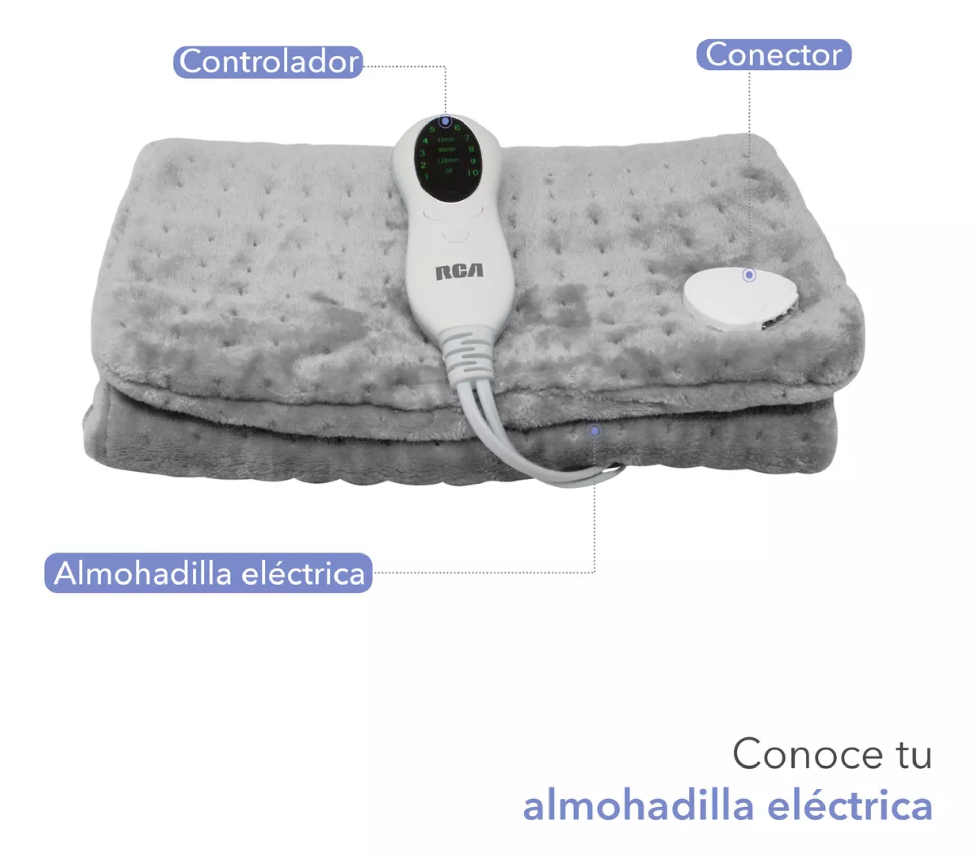 Rca Almohadilla Eléctrica Con Ajuste De Tiempo Y Temperatura Color Gris