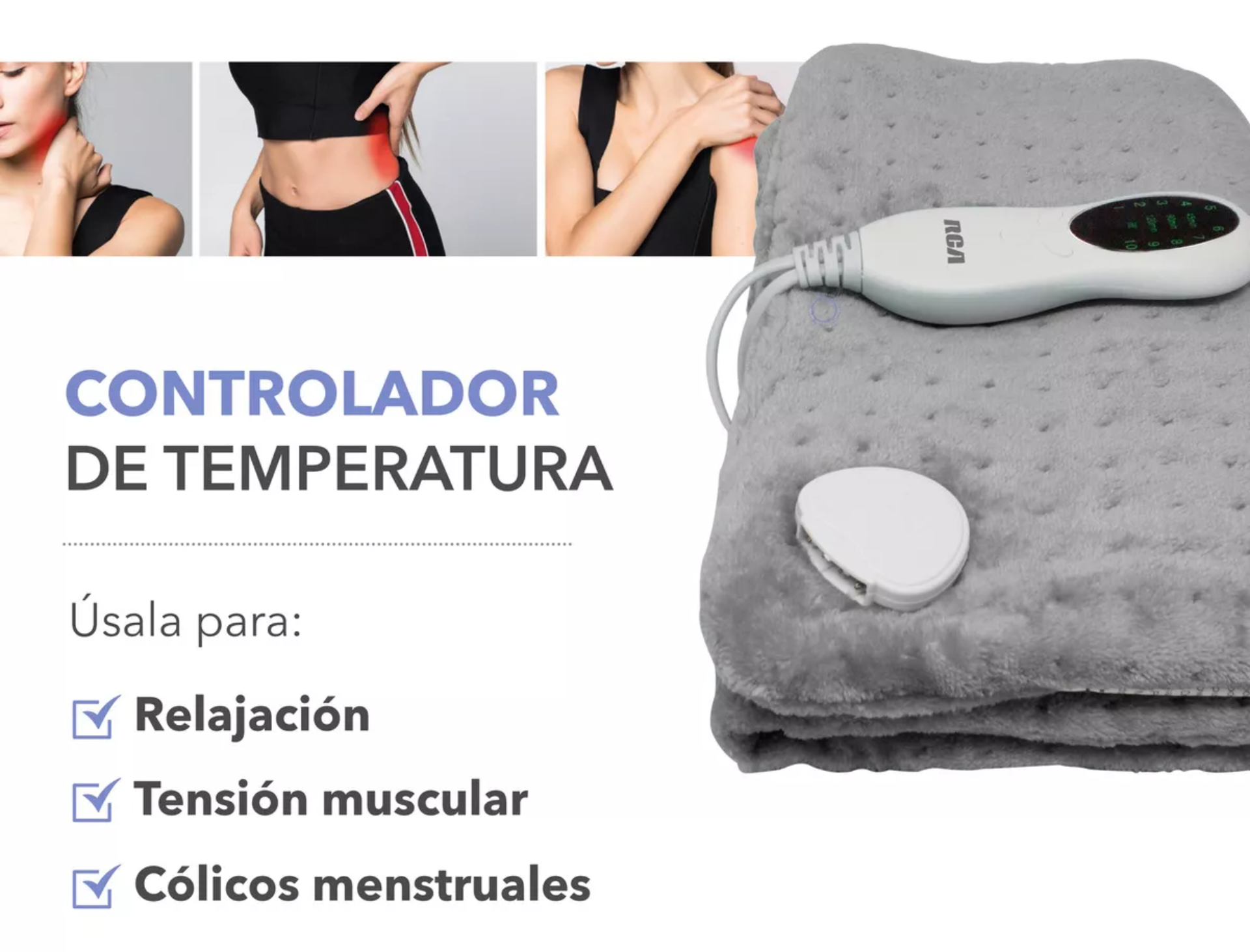 Rca Almohadilla Eléctrica Con Ajuste De Tiempo Y Temperatura Color Gris