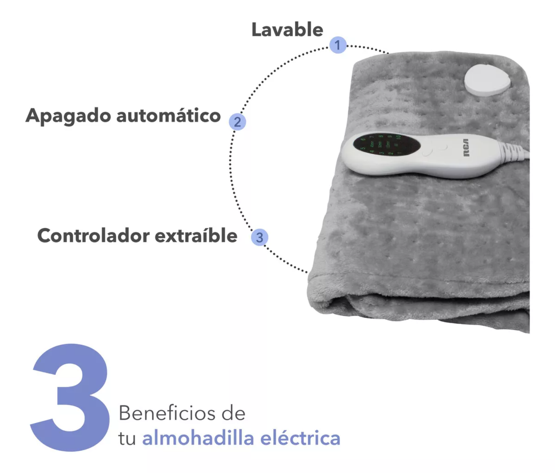 Rca Almohadilla Eléctrica Con Ajuste De Tiempo Y Temperatura Color Gris