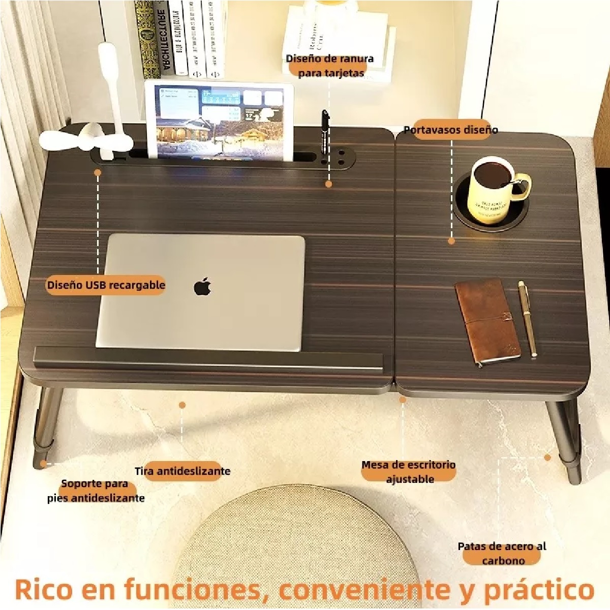 Mesa De Ordenador Cama Plegable Y Elevable Negro