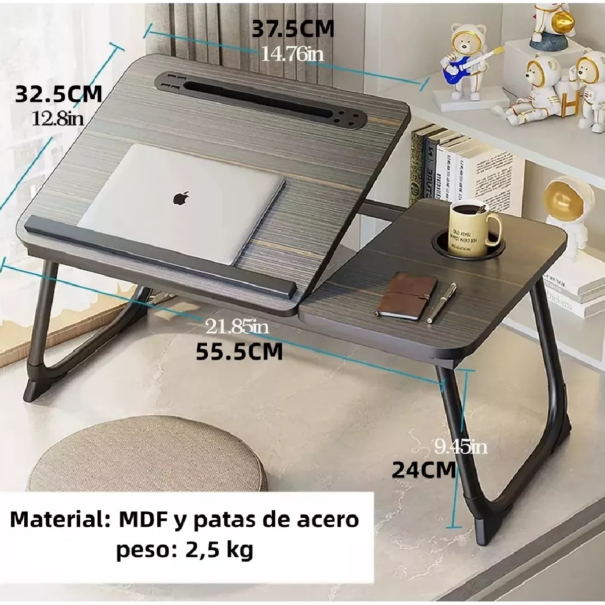 Mesa De Ordenador Cama Plegable Y Elevable Negro