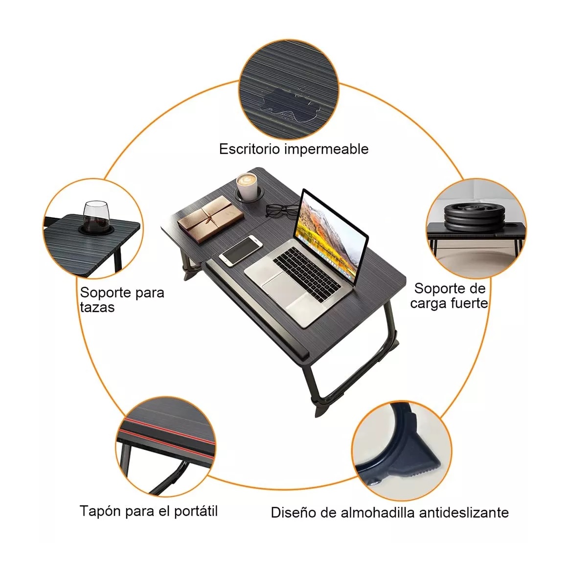Mesa De Ordenador Cama Plegable Y Elevable Negro