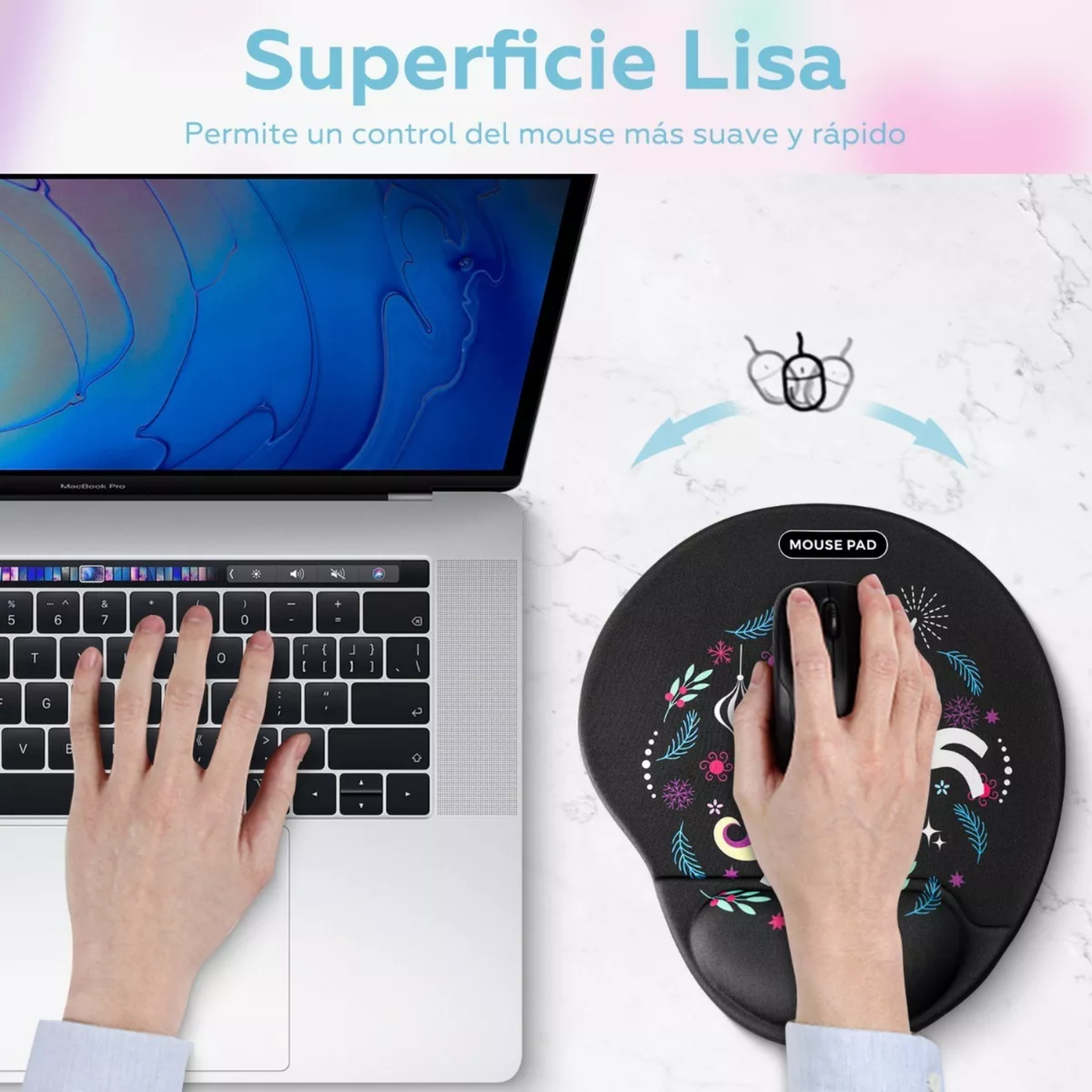 TERPORT Mouse Pad Ergonomico Negro Pintura Unicornio Portatil Lavable 25x22cm, con Soporte Reposamuñeca, Mauspad Antideslizante Y Ligero para Ratón para Trabajo Uso Diario