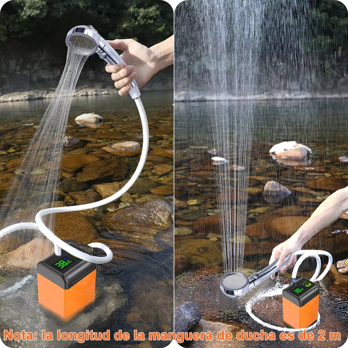 Ducha Portatil Electrica Para Acampar Caminar Viajar Naranja