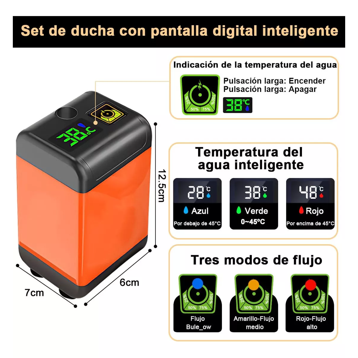 Ducha Portatil Electrica Para Acampar Caminar Viajar Naranja