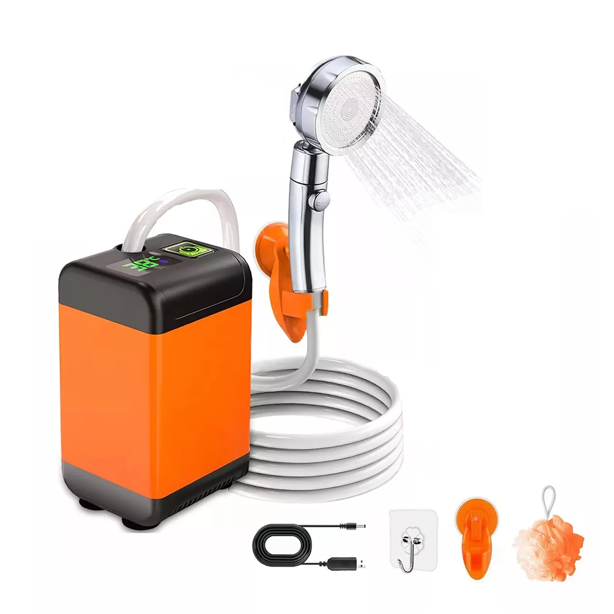 Ducha Portatil Electrica Para Acampar Caminar Viajar Naranja