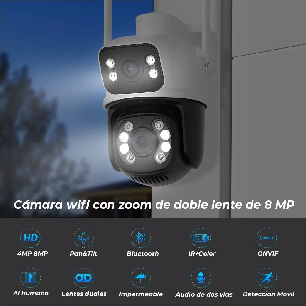 Cámara de Seguridad Inalámbrica 8MP Con Visión Nocturna Negro/Blanco