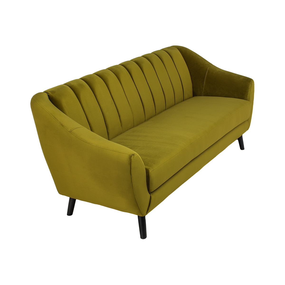 Sofá de 3 Plazas Tapizado en Terciopelo Color Verde Olivo. Estructura de Madera Sólida