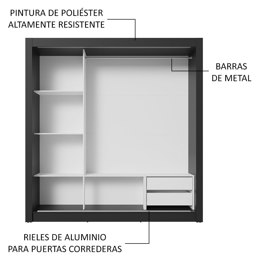 Ropero Closet Madesa 3 Puertas 2 Espejos NB 01