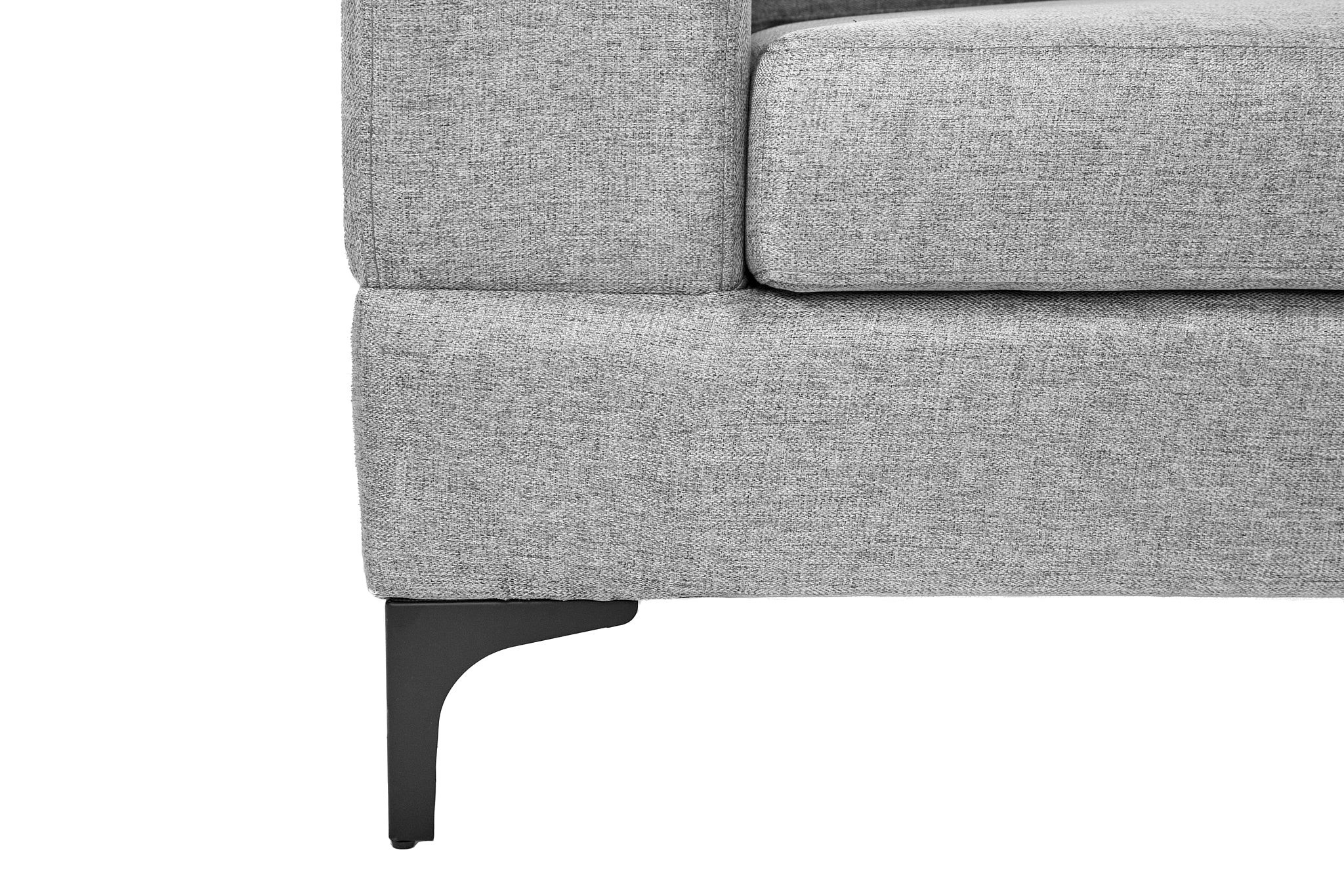 Sofá Escuadra Derecha con Tapizado Color Gris Claro. Estructura de Madera Sólida y Patas de Acero 