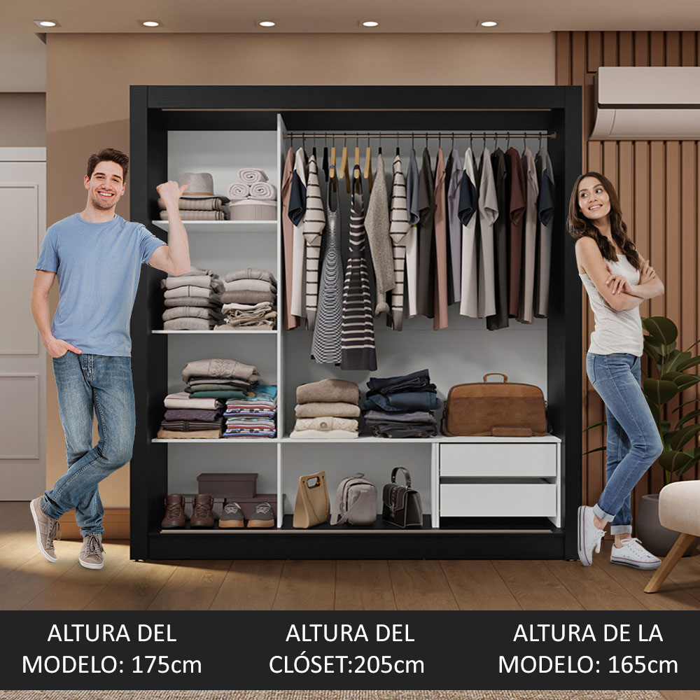 Ropero Closet Madesa 3 Puertas 2 Espejos NB 01
