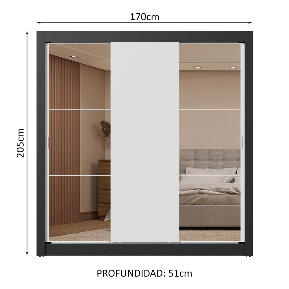 Ropero Closet Madesa 3 Puertas 2 Espejos NB 01