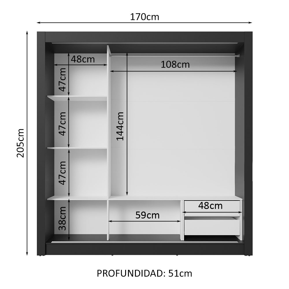 Ropero Closet Madesa 3 Puertas 2 Espejos NB 01