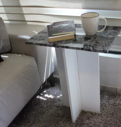 Mesa De Centro Mdf Melamico Vinil Metalico Tipo Marmol Resist Blanco