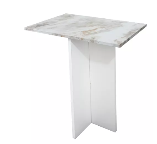 Mesa De Centro Mdf Melamico Vinil Metalico Tipo Marmol Resist Blanco