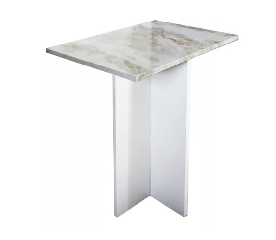 Mesa De Centro Mdf Melamico Vinil Metalico Tipo Marmol Resist Blanco