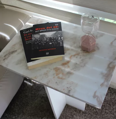 Mesa De Centro Mdf Melamico Vinil Metalico Tipo Marmol Resist Blanco