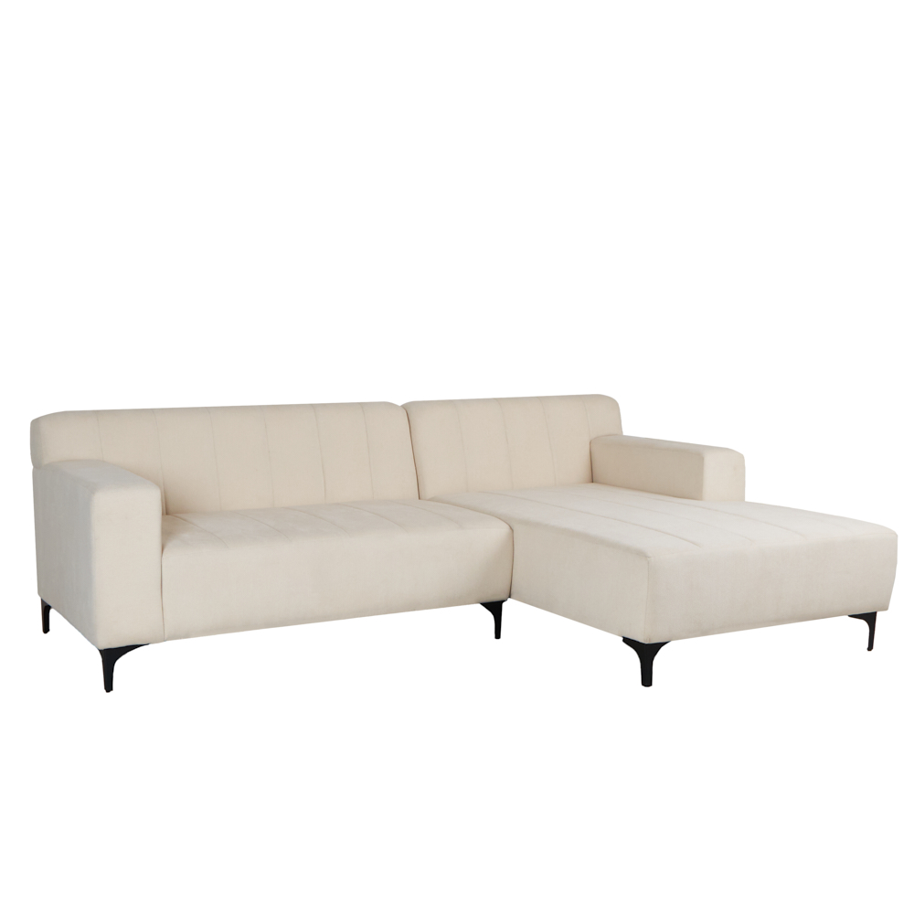 Sofá Esquinero Derecho Tapizado en Tela Beige Resistente a Uso Rudo. Estructura de Madera Sólida