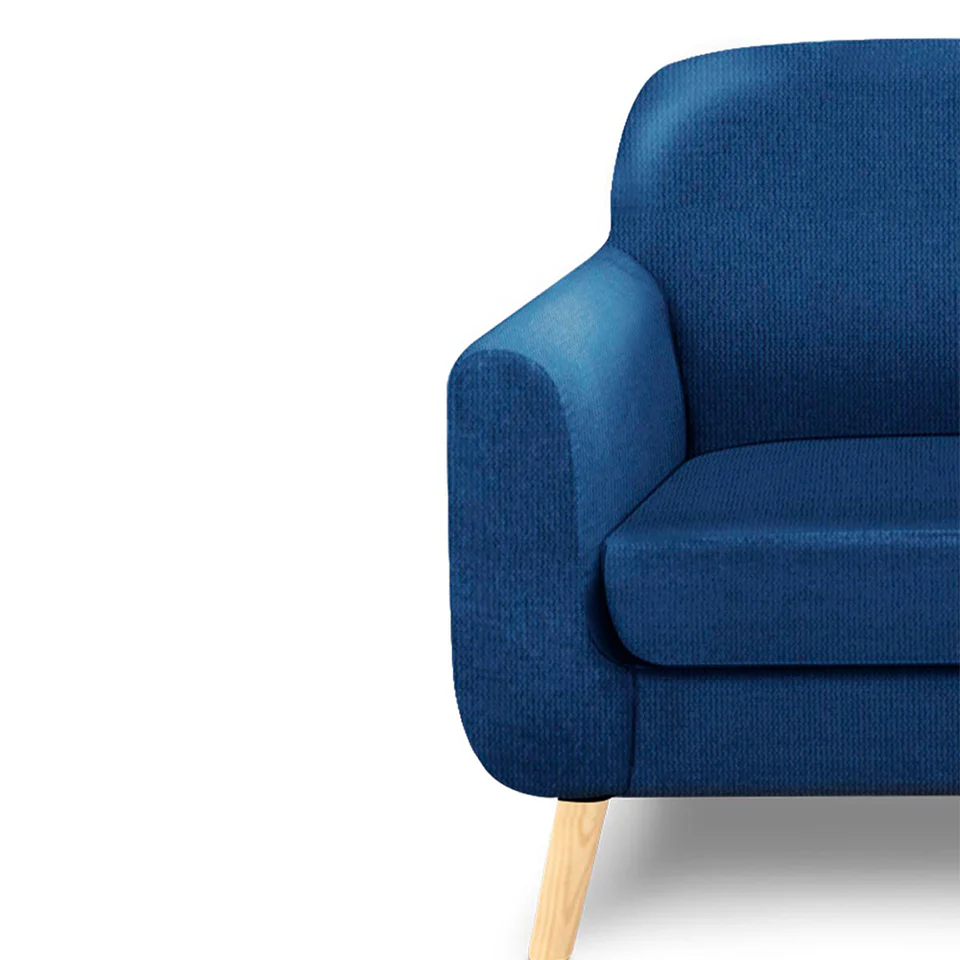 Sillón Individual con Tapizado Azul. Estructura de Madera Sólida