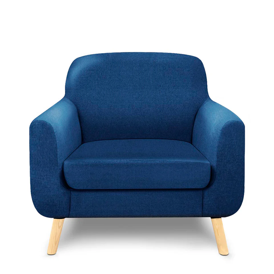 Sillón Individual con Tapizado Azul. Estructura de Madera Sólida