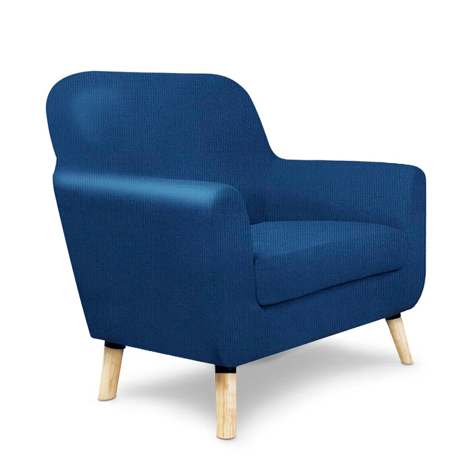 Sillón Individual con Tapizado Azul. Estructura de Madera Sólida