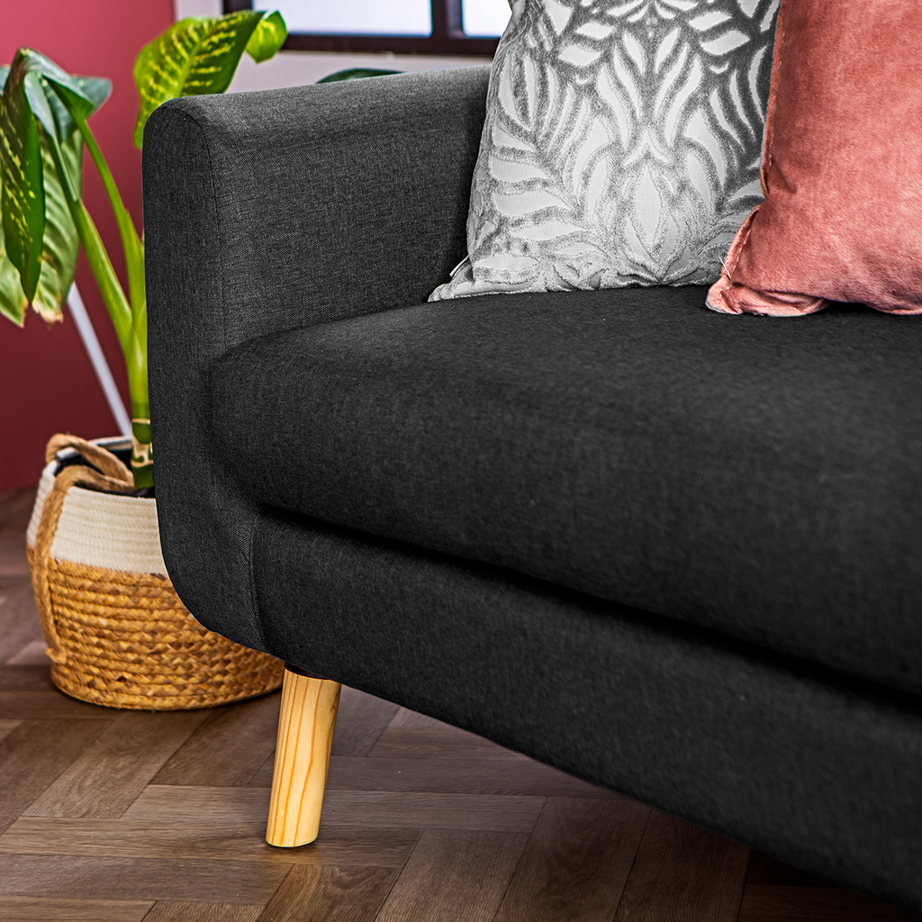 Sofá de 2 plazas con Tapizado Gris Oscuro. Estructura de Madera Sólida
