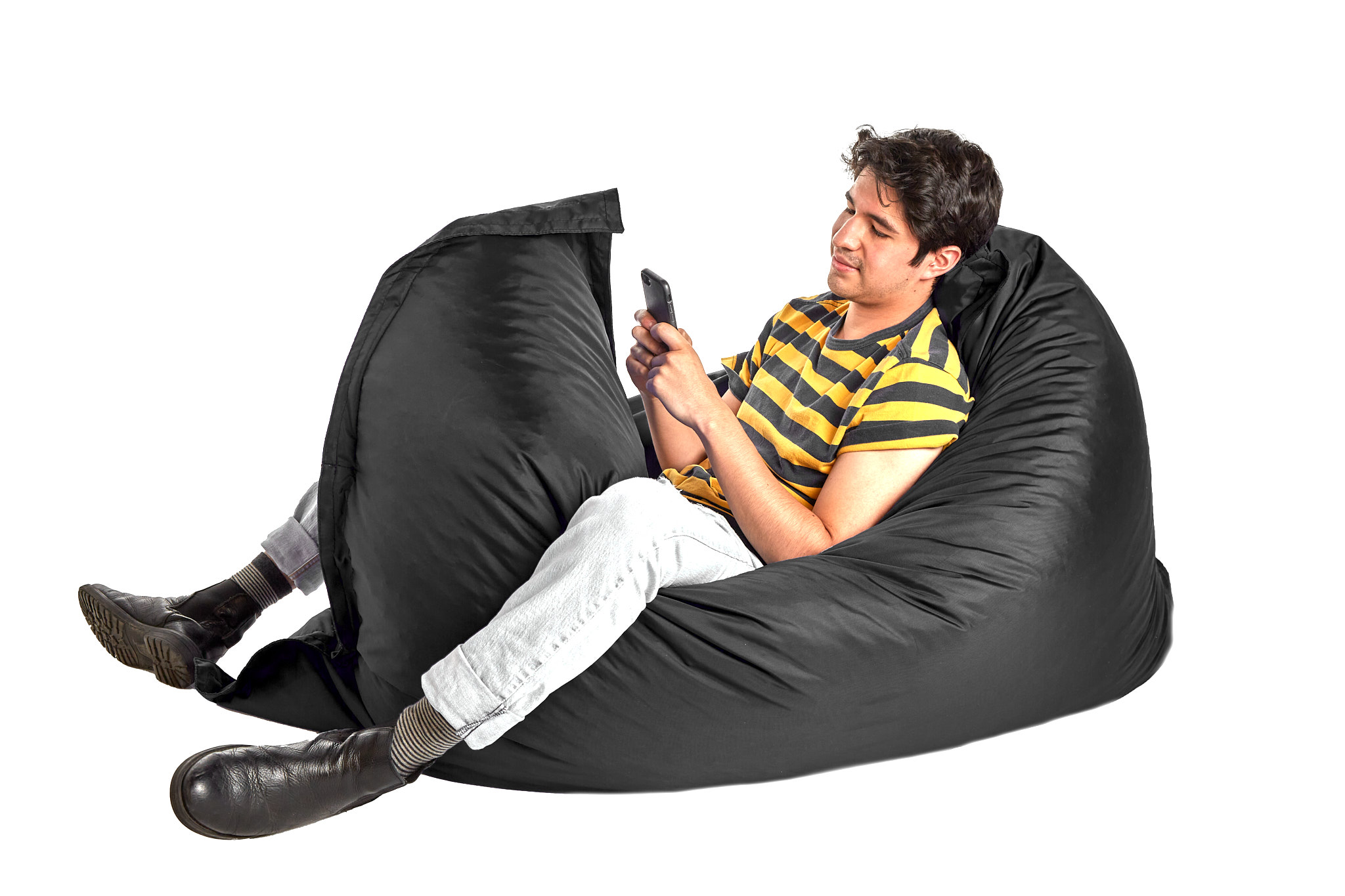 Puff para Interior y Exterior. Funda de Tela Poliéster Negro Impermeable y Relleno de Microperlas de Poliestireno
