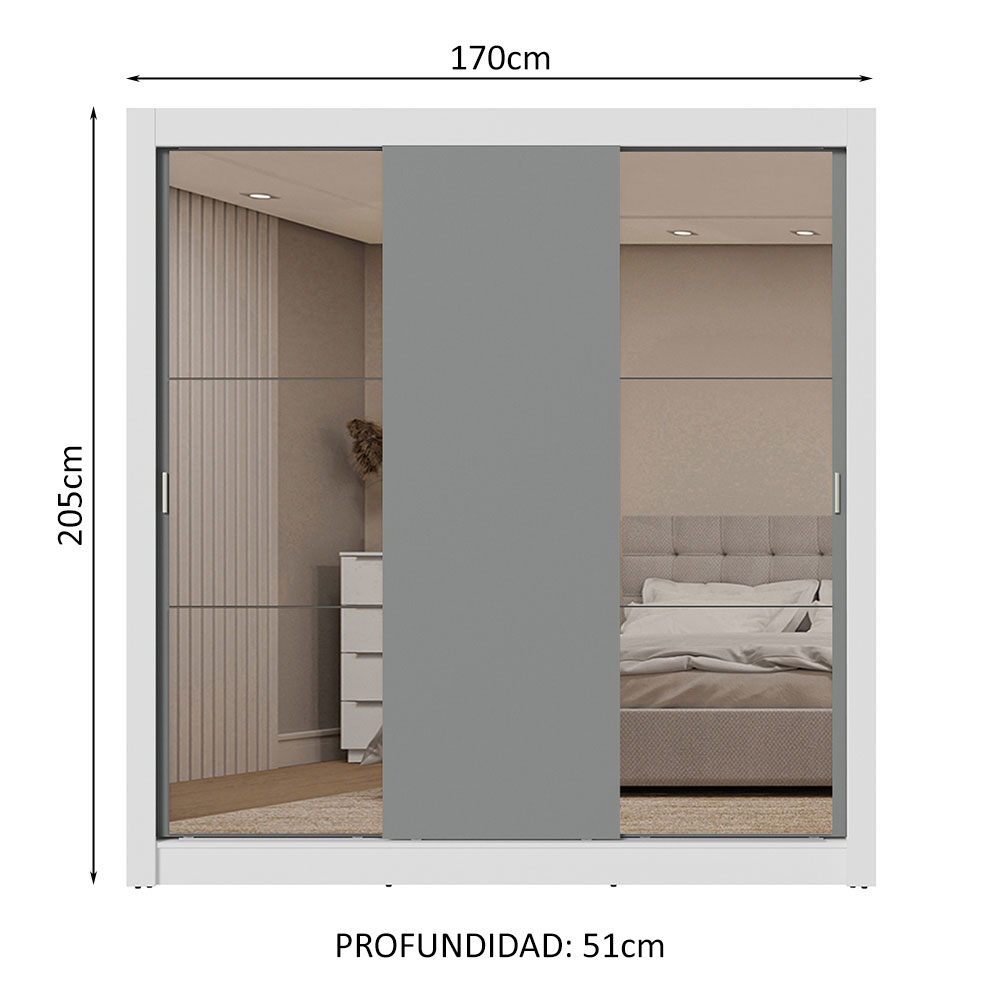 Ropero Closet Madesa 3 Puertas 2 Espejos BG 01