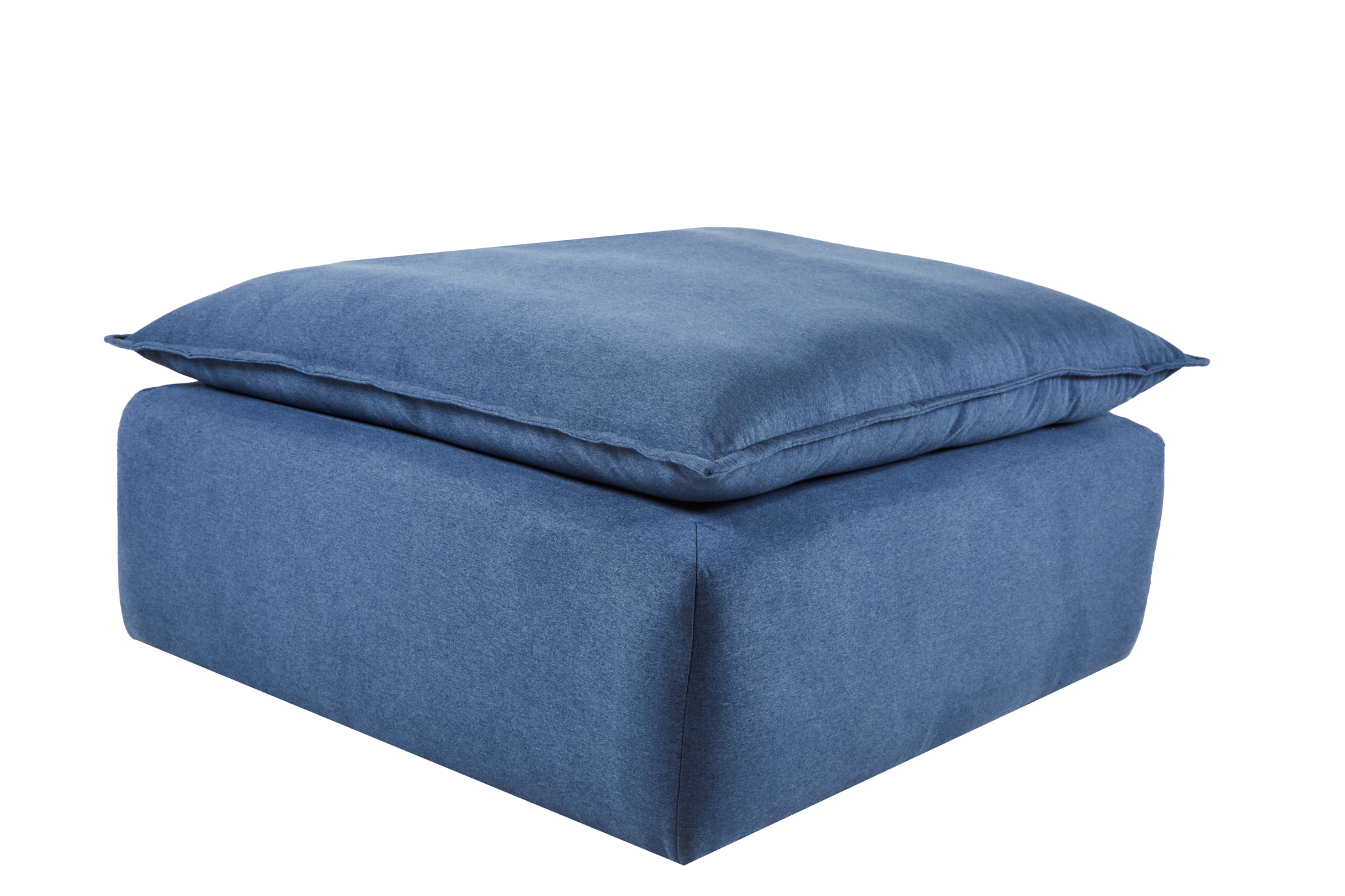 Taburete Azul para Sala. Acolchado en Hule Espuma y Fibra Down. Estructura de Madera Sólida