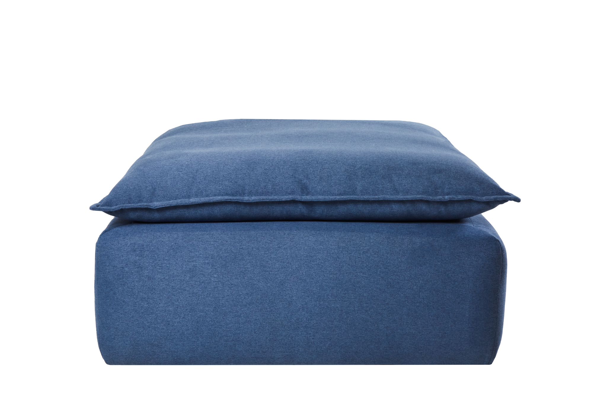 Taburete Azul para Sala. Acolchado en Hule Espuma y Fibra Down. Estructura de Madera Sólida