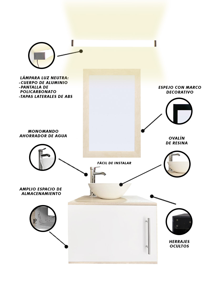 Gabinete De Baño Para Lavabo AGNES Con Lampara Y Espejo