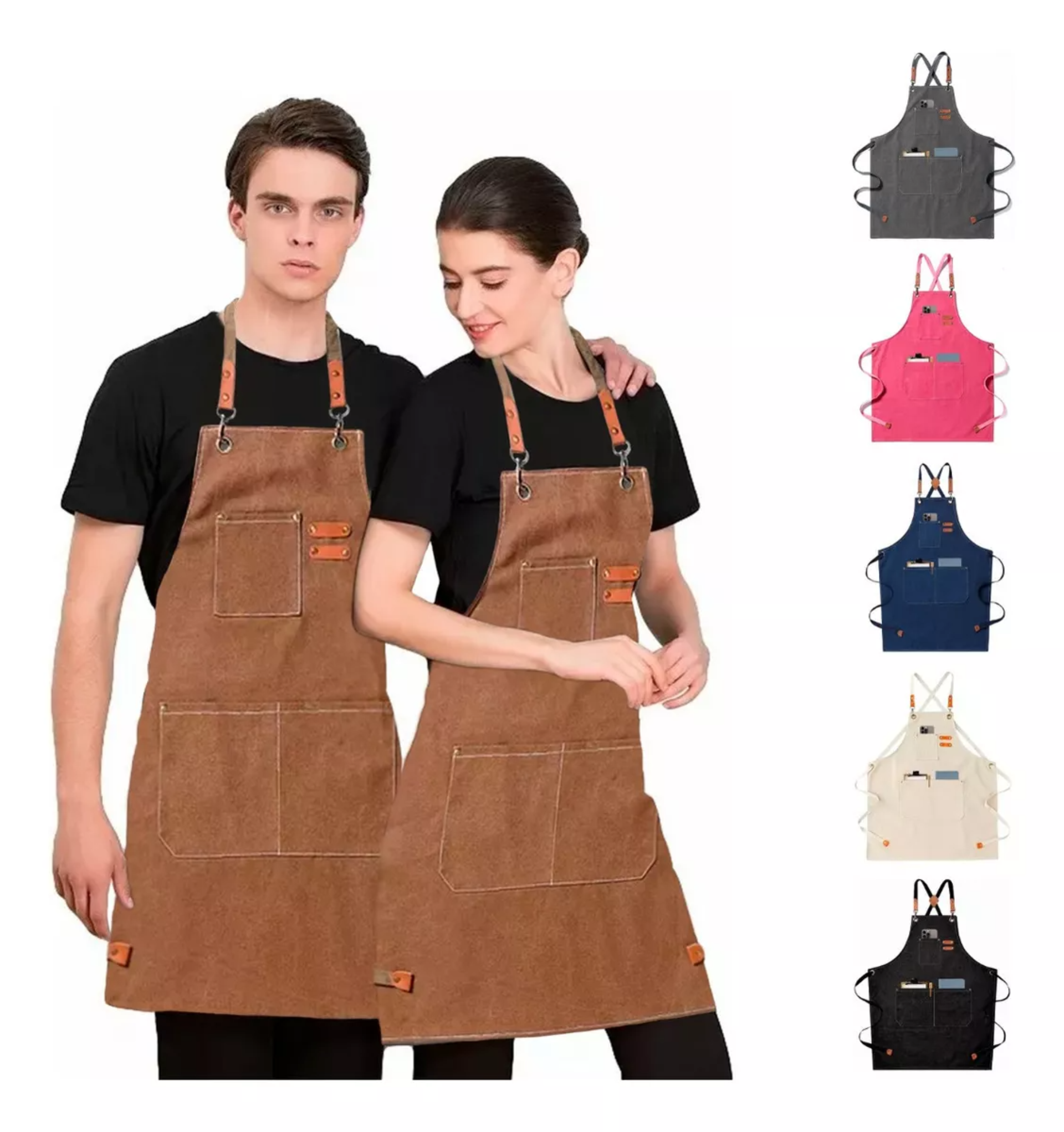 Mandil Delantal Multiusos Cocina Chef Barberia Unisex Color Marrón O Negro