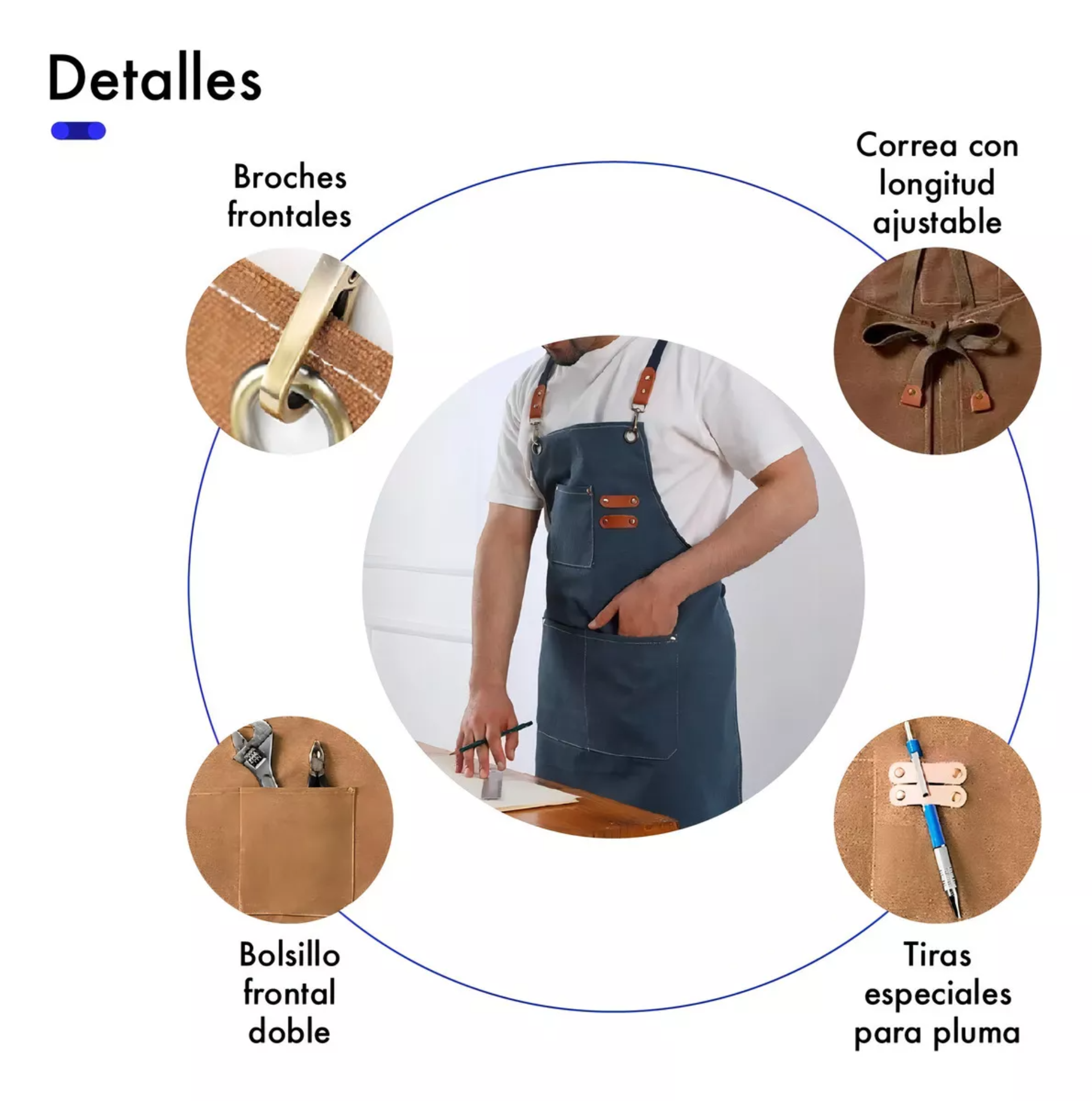 Mandil Delantal Multiusos Cocina Chef Barberia Unisex Color Marrón O Negro