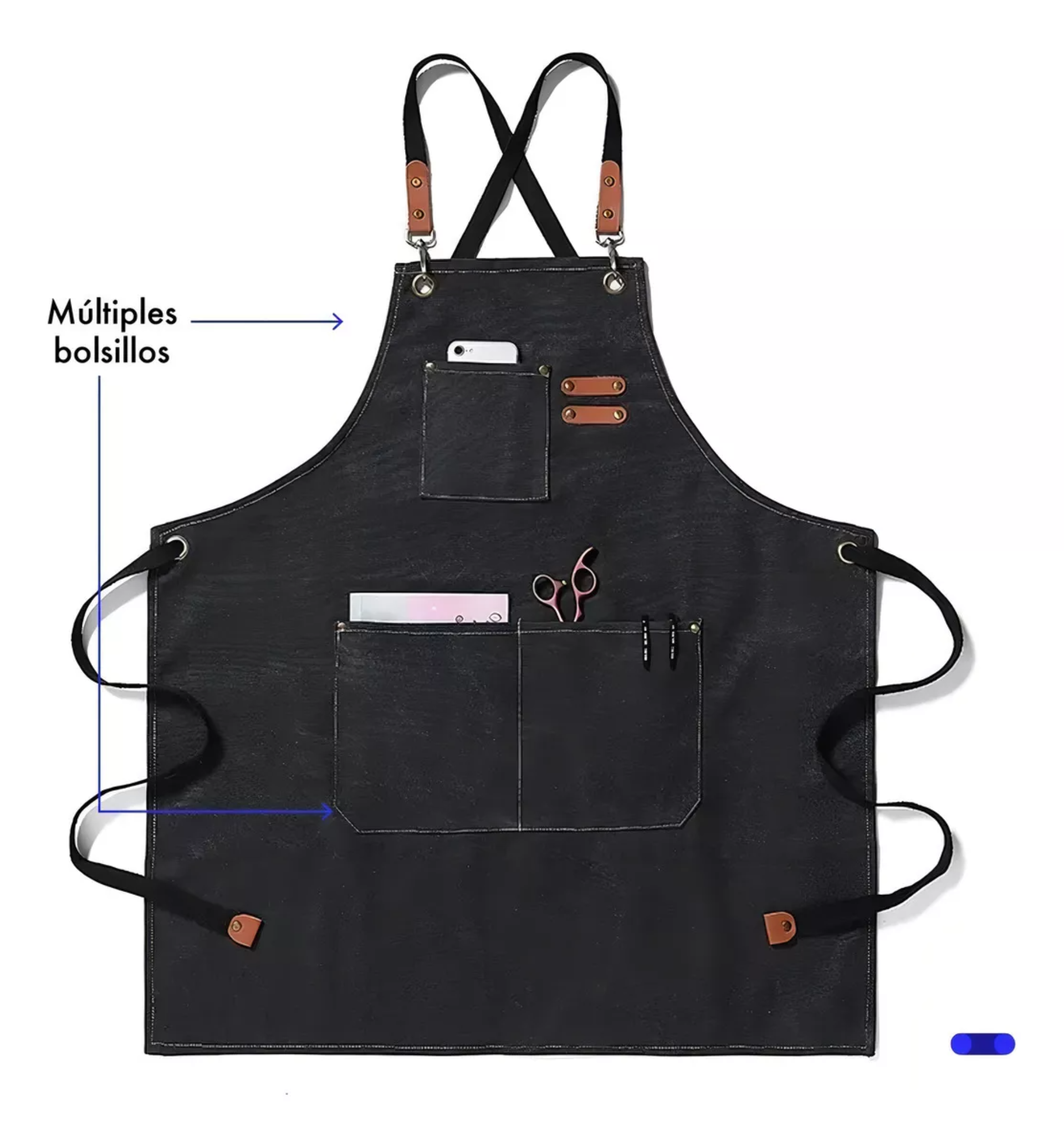 Mandil Delantal Multiusos Cocina Chef Barberia Unisex Color Marrón O Negro