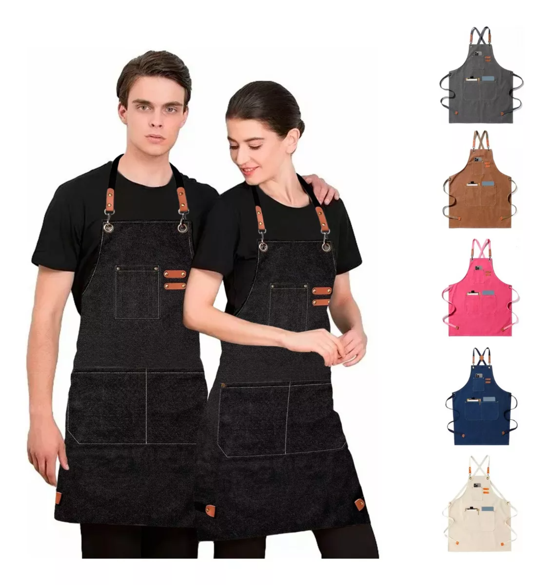 Mandil Delantal Multiusos Cocina Chef Barberia Unisex Color Marrón O Negro