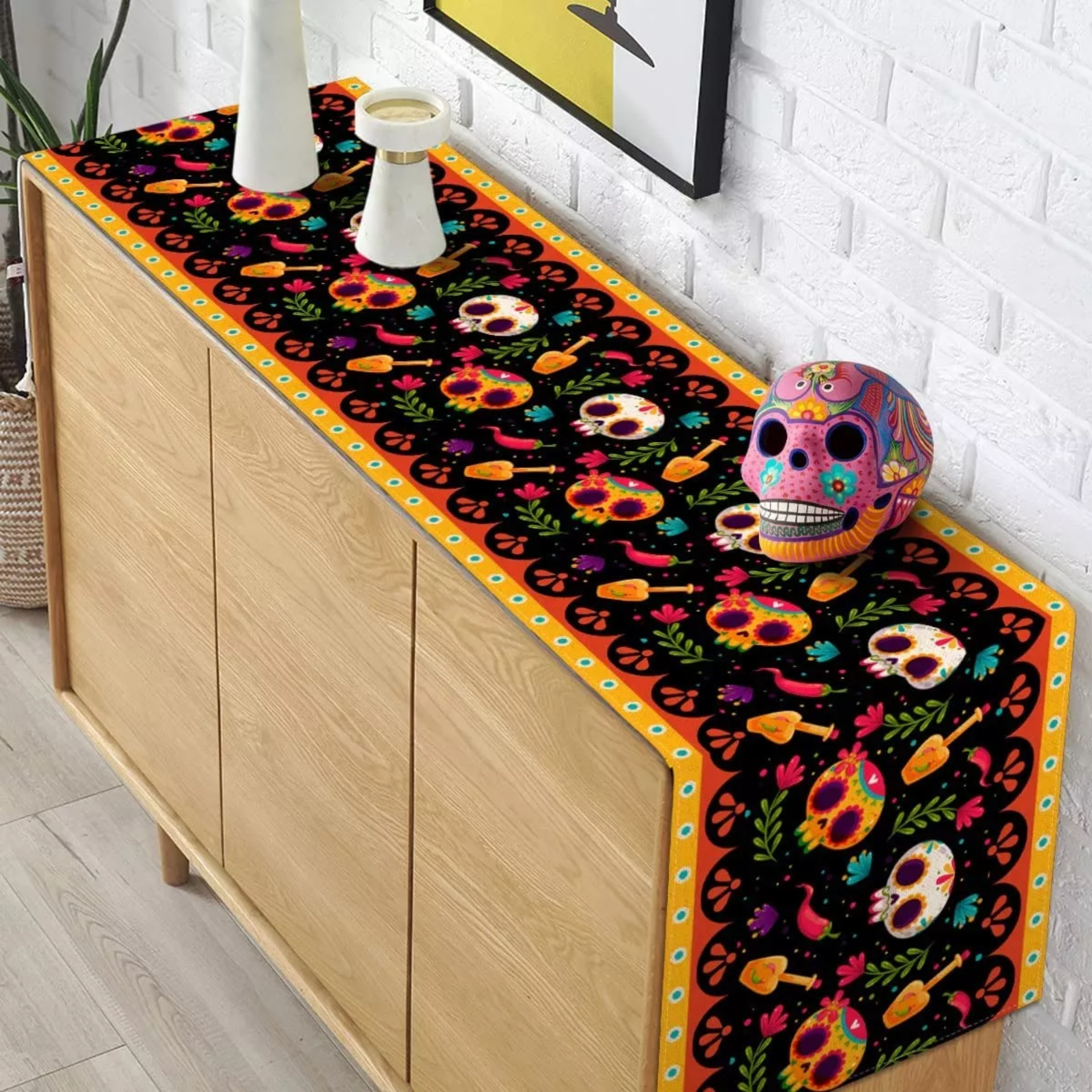 Camino De Mesa Textura Lino 33*183cm Estilo Mexicano