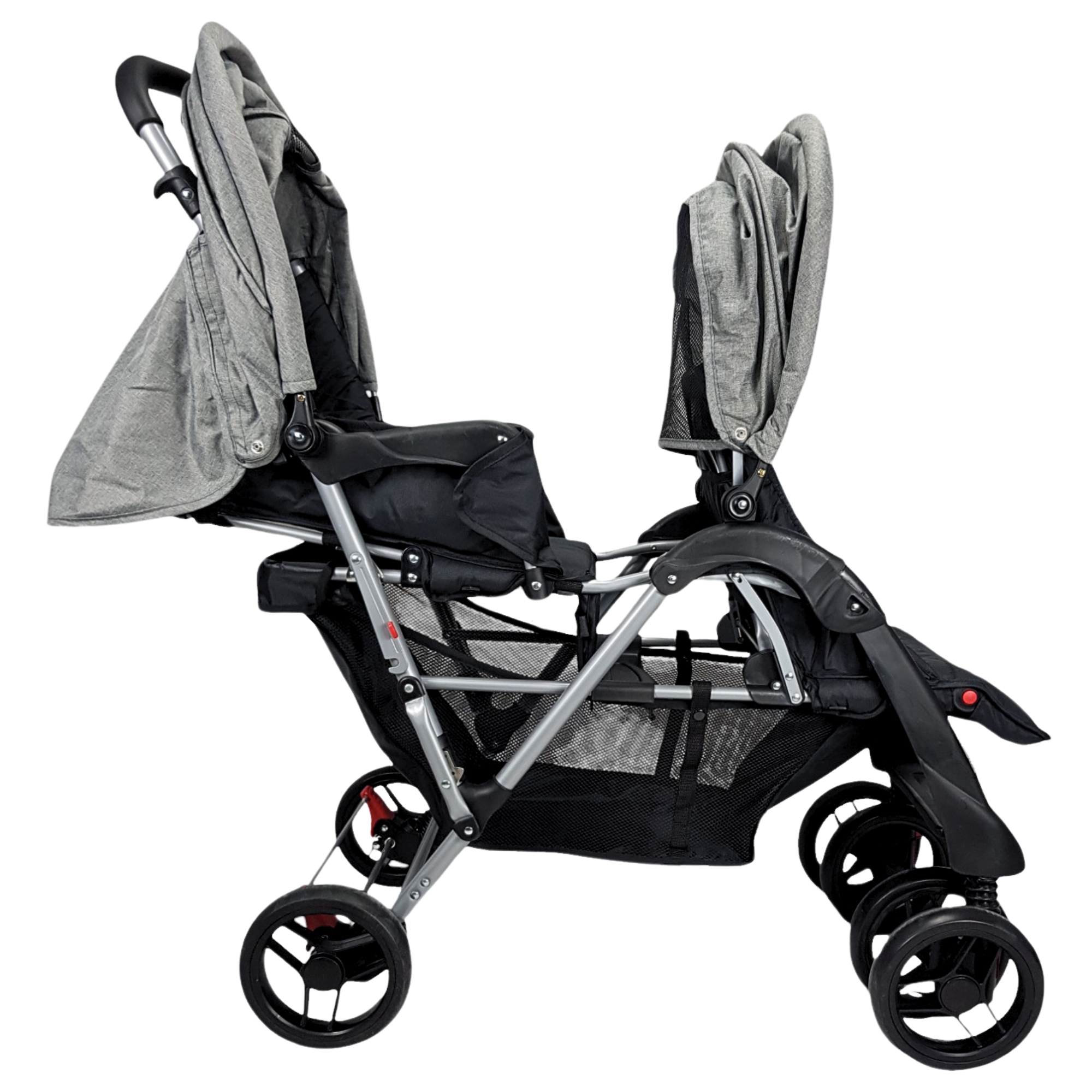 Carriola Gemelar para Bebe, Ruedas con Freno, Plegable, Reclinable-GRIS