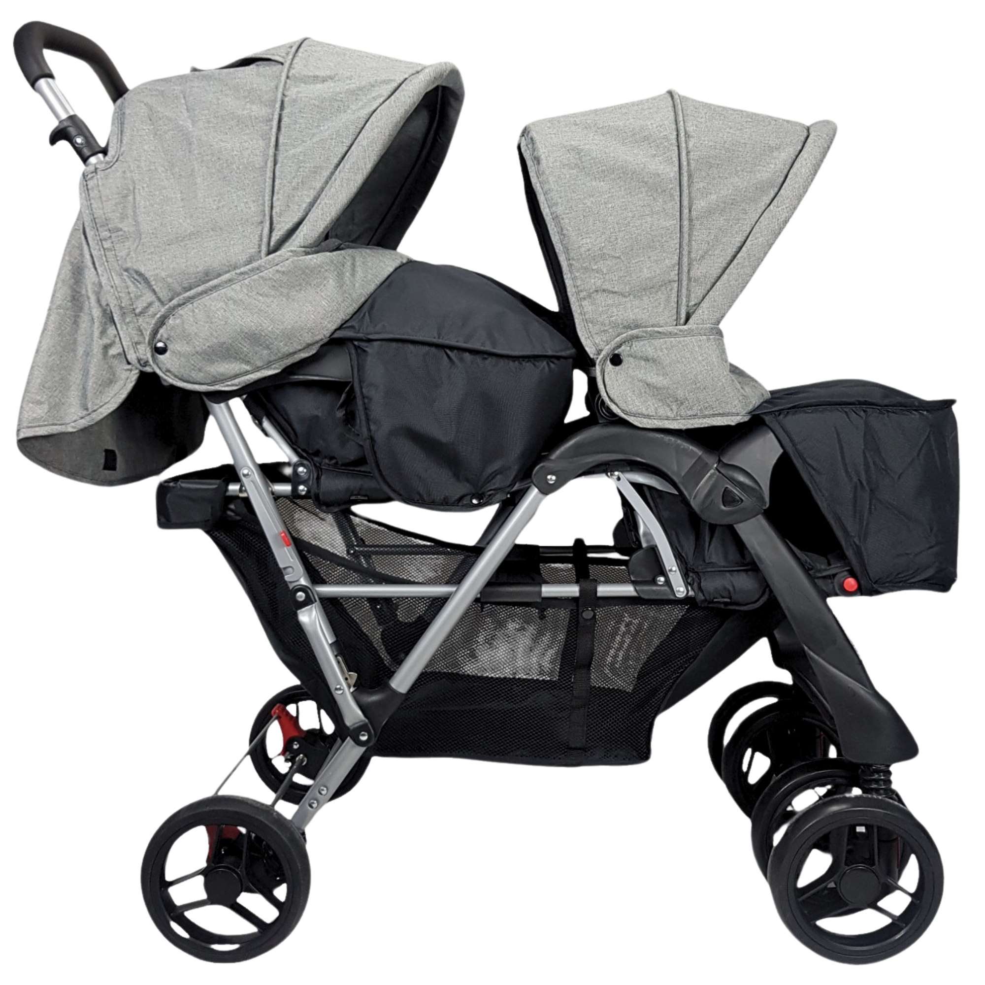 Carriola Gemelar para Bebe, Ruedas con Freno, Plegable, Reclinable-GRIS