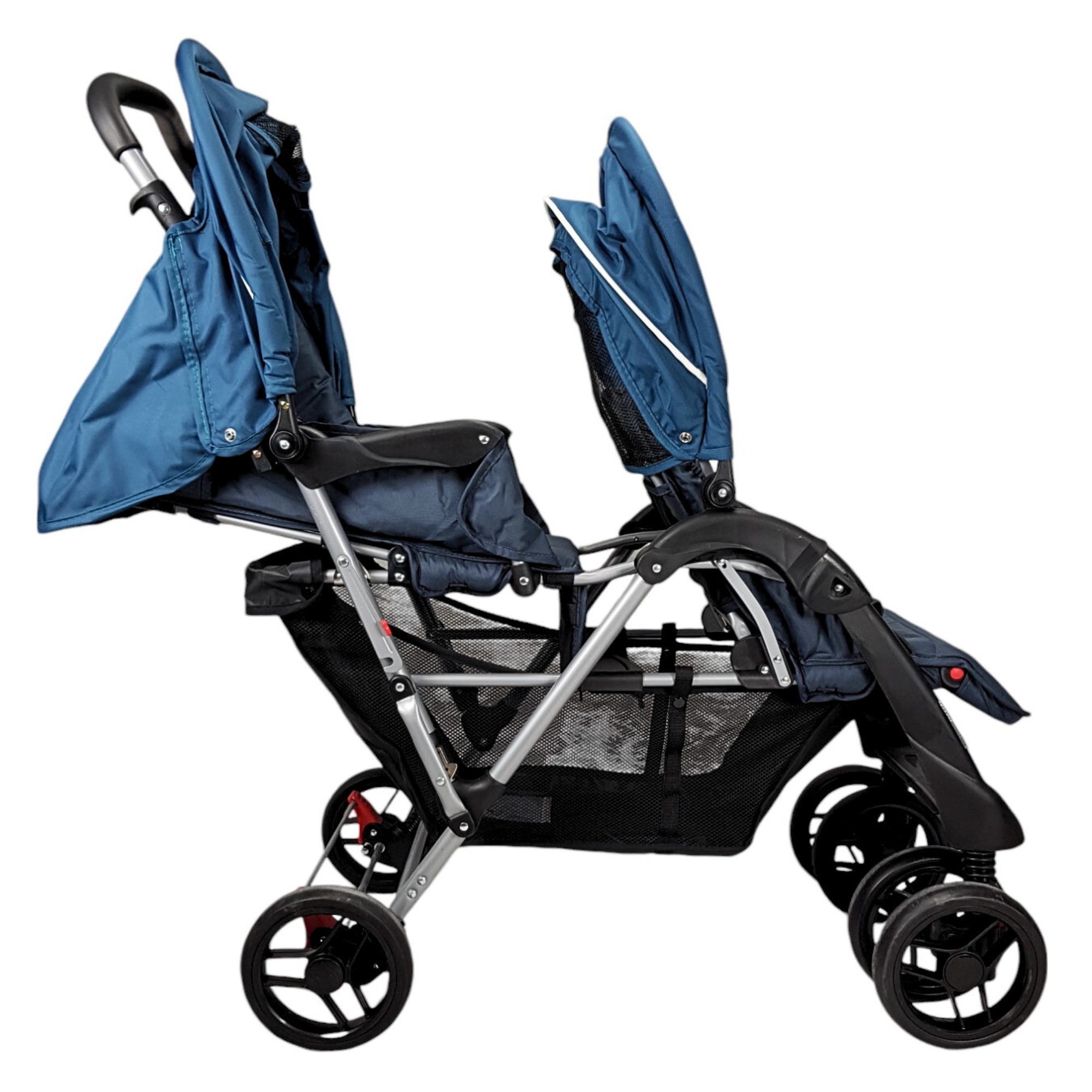 Carriola Gemelar para Bebe, Ruedas con Freno, Plegable, Reclinable-AZUL