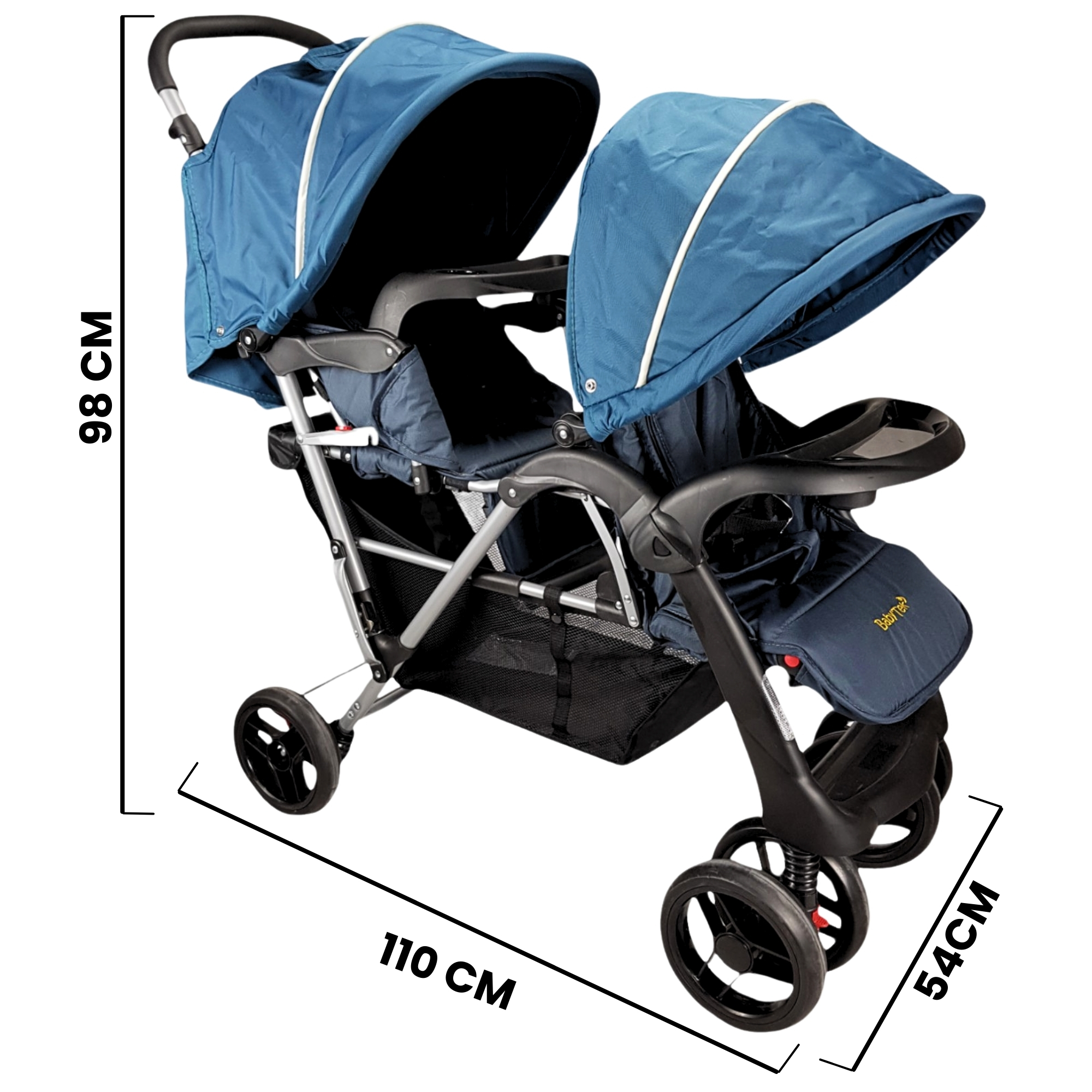 Carriola Gemelar para Bebe, Ruedas con Freno, Plegable, Reclinable-AZUL