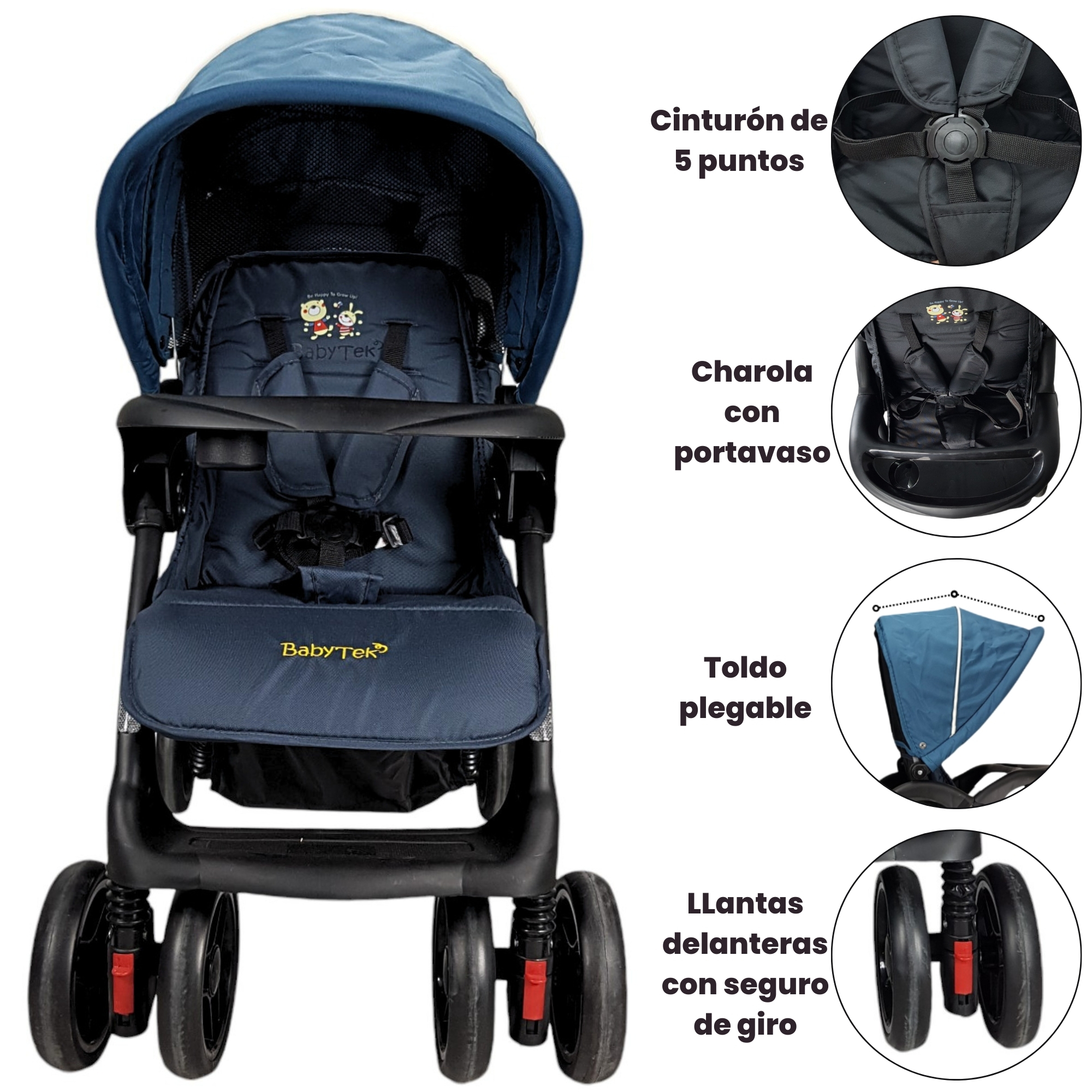 Carriola Gemelar para Bebe, Ruedas con Freno, Plegable, Reclinable-AZUL
