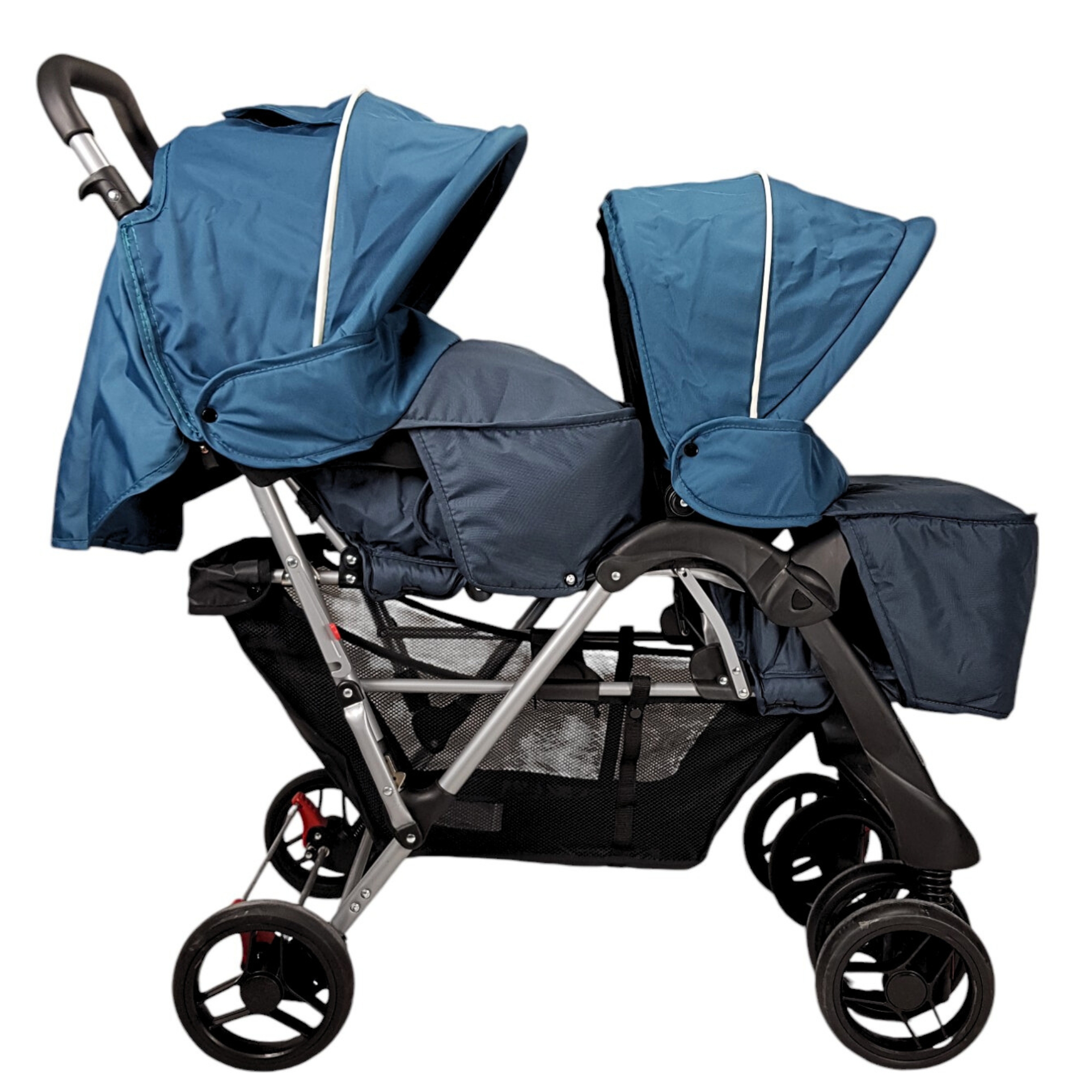 Carriola Gemelar para Bebe, Ruedas con Freno, Plegable, Reclinable-AZUL